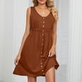 thumbnail image 1 of Vestido Vestido sin mangas con bolsillo con botones, cuello redondo, cintura con abertura, traje de vacaciones (marrón M) Ygjytge Marrón T M para Mujer, 1 of 7