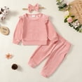 thumbnail image 3 of Kucnuzki 2T Toddler Girl Winter Outfits Pants Sets 3T Long Sleeve Classic Rib-Knitted Pull-Over Elastic Pants Headband 3PCS Set Pink, 3 of 10