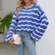 thumbnail image 2 of Suéter de punto de mujer Suéter de ganchillo a rayas de contraste casual Traje diario FLhrweasw Nuevo, 2 of 9