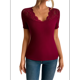 thumbnail image 2 of Camisetas de Corta con Cuello en V y Encaje para Mujer, Camisetas Básicas Ajustadas de Punto Acanalado, Estilo Informal de Verano para Negocios Vino Tinto L, 2 of 10
