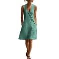 thumbnail image 2 of Women's V-Neck Sleeveless Asymmetrical Button Down Mini Shift Dress with Pockets, 2 of 7