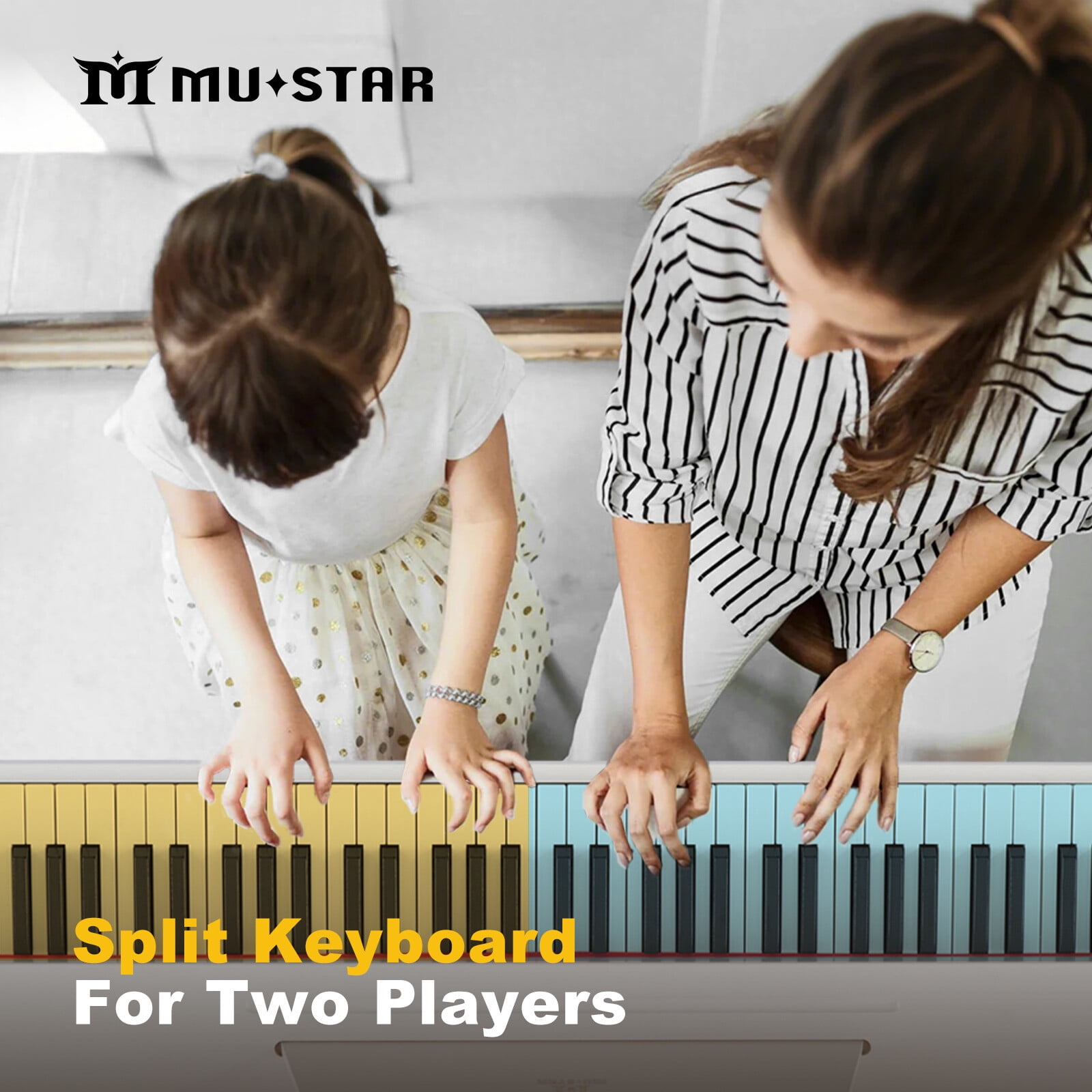 MUSTAR Full Size 88 Keys Semi Weighted Digital Piano Portable Electric Dual Keyboards USB/MIDI with Bench,Triple Pedal,4 Legged Stands(White)
