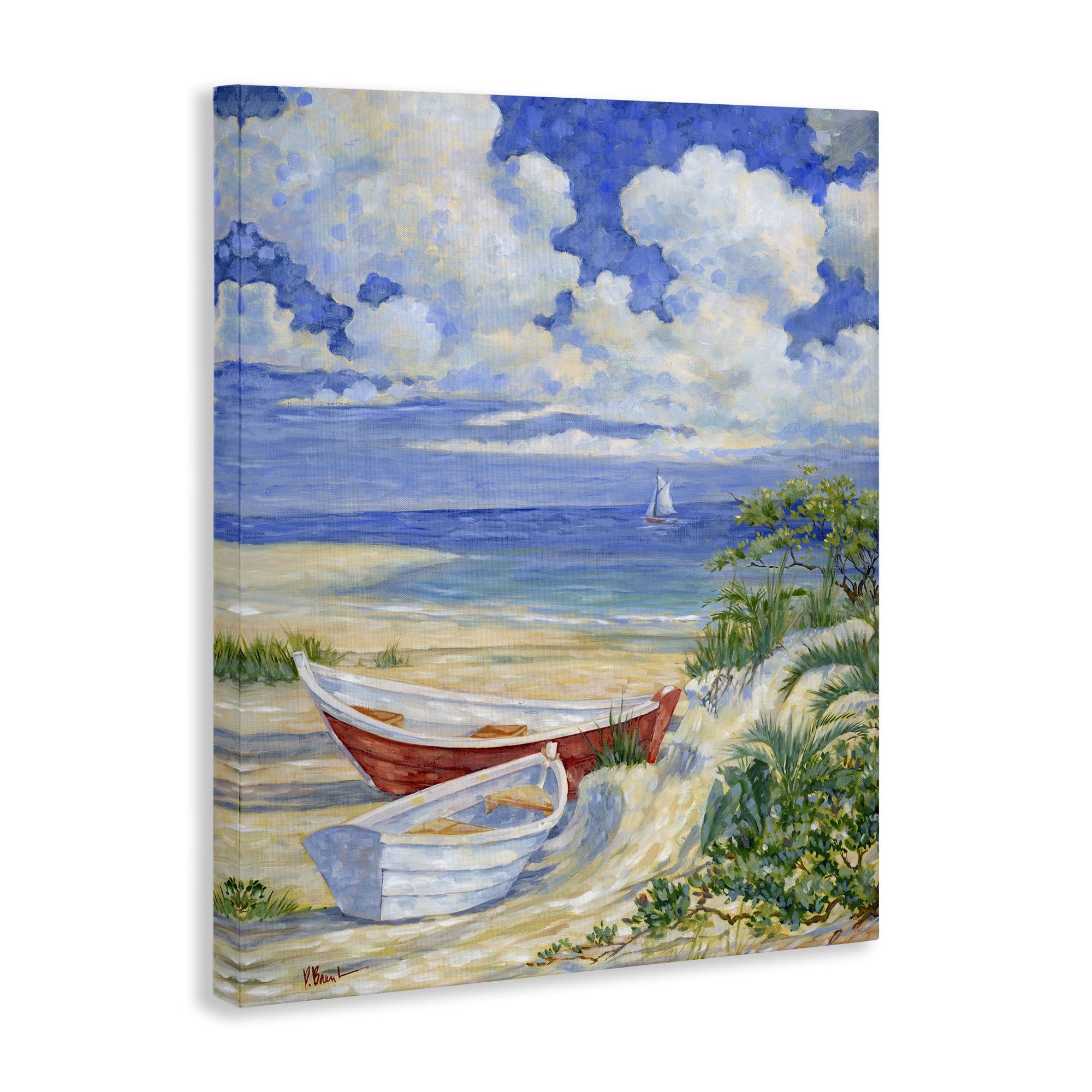 Stupell Industries Two Boats on Sand Transportation Painting Gallery Wrapped Canvas Art Print Wall Art, 16 x 20