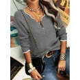 thumbnail image 2 of Long Sleeve Women's V Neck Sweater Half Zipper Knit Sweater Casual Cricket Jumper Pullover, 2 of 6