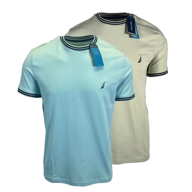 Nautica T-Shirt pour Homme Performance à Manches Courtes Vert Mer (S16) + Bleu Mer (S17)
