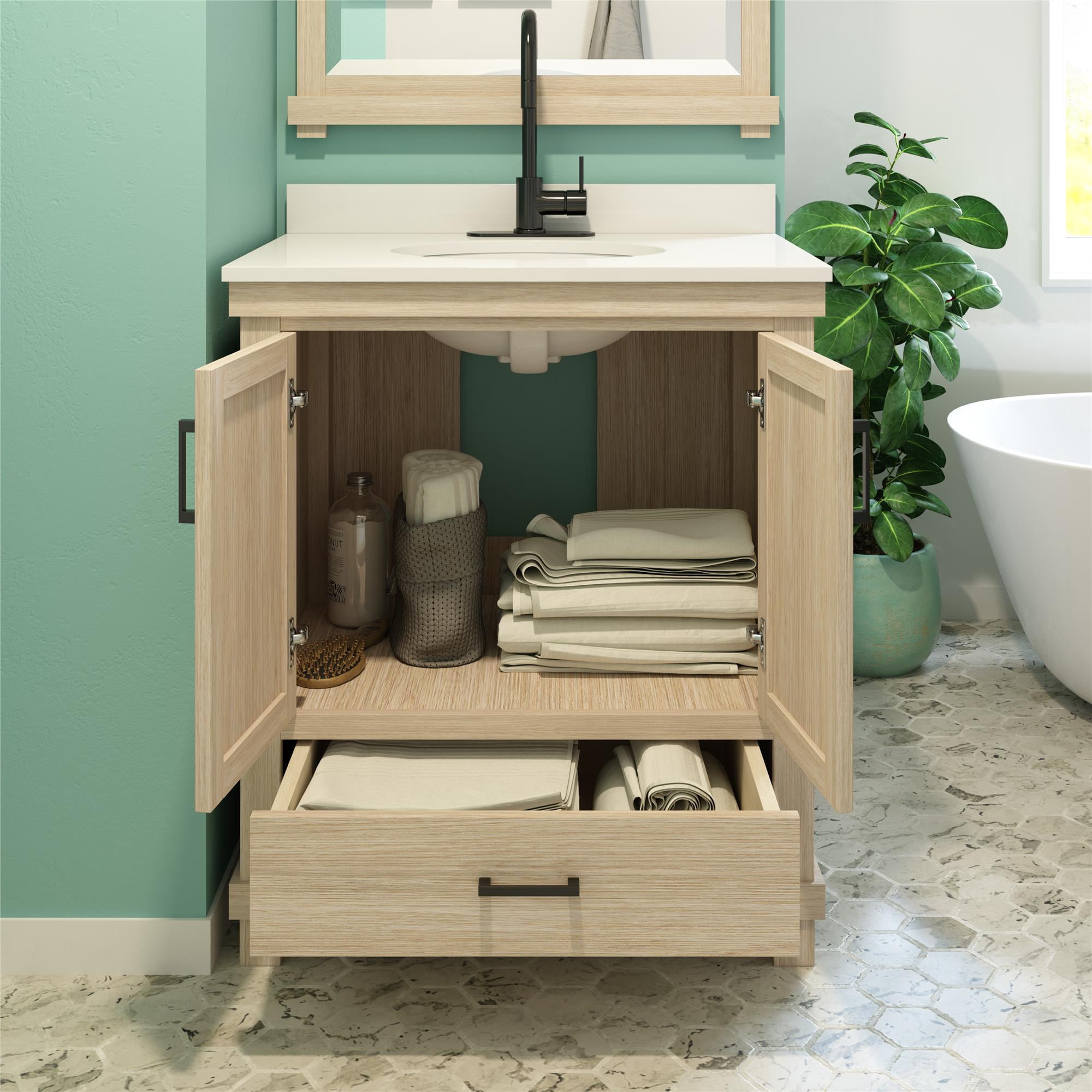 DHP Sunnybrooke 30 Inch Bathroom Vanity w/ Sink, Rustic White