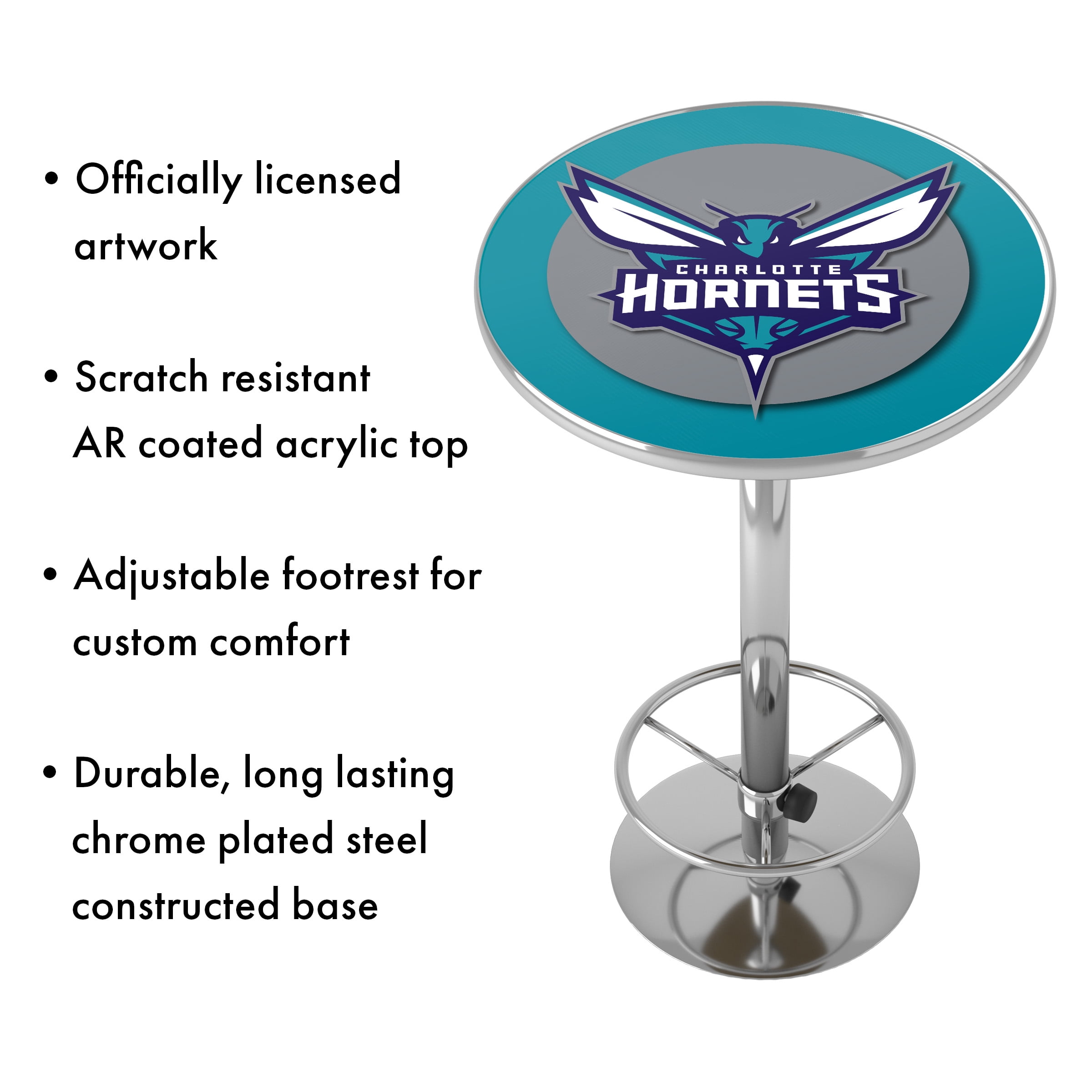 Charlotte Hornets Logo Bar Table with Adjustable Footrest and Acrylic Top