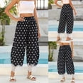 thumbnail image 2 of Women Summer Lace Trim Polka Dot Wide Leg Palazzo Pants High Waisted Cropped Baggy Trousers, 2 of 7