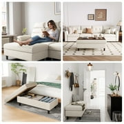 LINSY HOME Ottoman Coffee Table, Upholstered Storage Bench for Living Room, Bedroom or Entryway, Beige