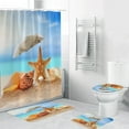thumbnail image 3 of Pcs Summer Beach Shower Curtain Sets Sea Ocean Bathroom Set Decor with Non-Slip Rugs Bath U-Shaped Mat Toilet Lid Cover Waterproof Starfish Shell Bathroom Curtain Shower Set with 12 Hooks, 3 of 6