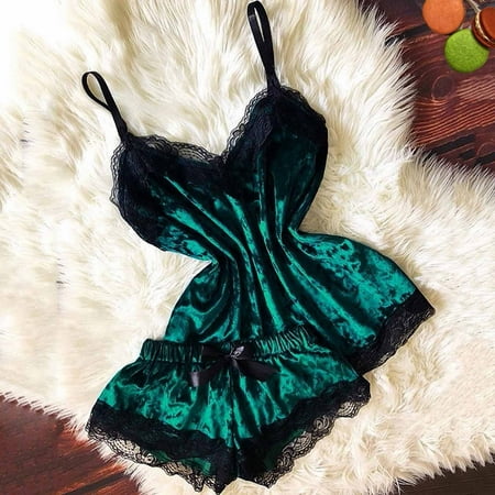 Fall Savings USSUMA Ladies Cool Girl Lingerie Oversize Suspender Lace Pajama Suit Pajama Dress Home Wear Sexy Underwear Suit on Clearance Savings Green XXL