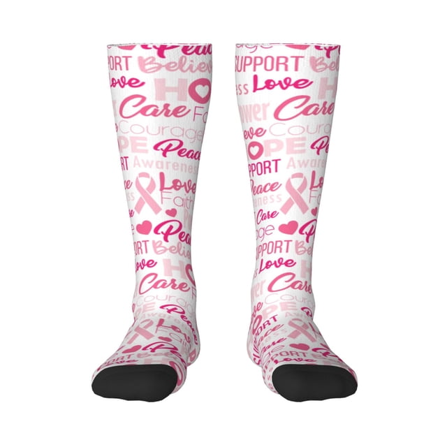 Wukai Breast Cancer Pink Ribbons Awareness (2) for Contrast Color Stockings, Sports Fitness Adult Long Socks, Unisex