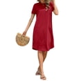 thumbnail image 3 of Women's Summer Round Neck Short Sleeve Solid Basic T-Shirt Casual Midi Dress with Pockets, 3 of 5