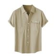 thumbnail image 1 of Camisa de Manga Corta con Botón Casual de Color Sólido Botón Cardigan Bolsillo Turndown Cuello Blusa de los Hombres, 1 of 9