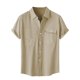 thumbnail image 1 of Camisa de Manga Corta con Botón Casual de Color Sólido Botón Cardigan Bolsillo Turndown Cuello Blusa de los Hombres, 1 of 9