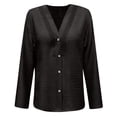 thumbnail image 4 of Camisas de Cuello de la Tripulación de Manga Corta para las Mujeres Lino Color Sólido V-Cuello Botón-Abajo Blusa, Manga Larga Top Casual para la Primavera Y el Verano, 4 of 5