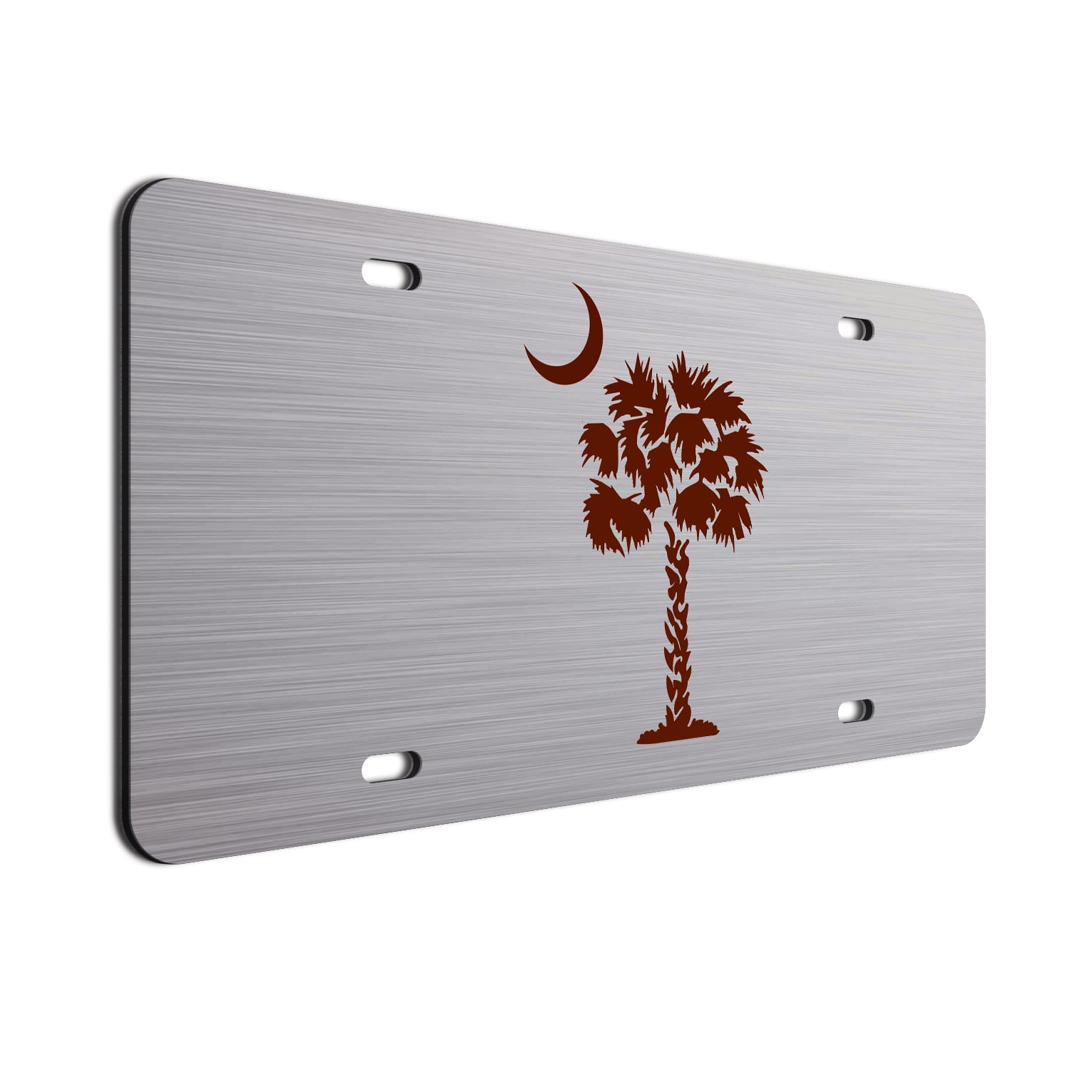 Burgundy Palm Tree Crescent Moon Brushed Aluminum ACM License Plate South Carolina Beach Logo