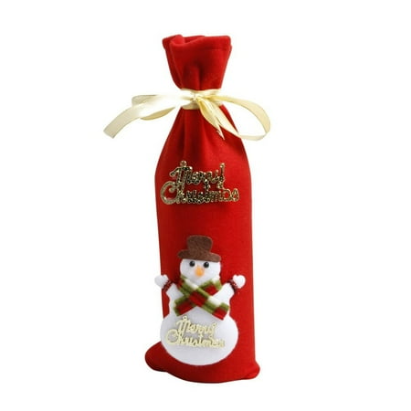 Holder Christmas Ornament - Hot Sale Merry Christmas Red Wine Bottle Cover Holder Bags Dinner Table Decoration Xmas Home Party Festival Ornament