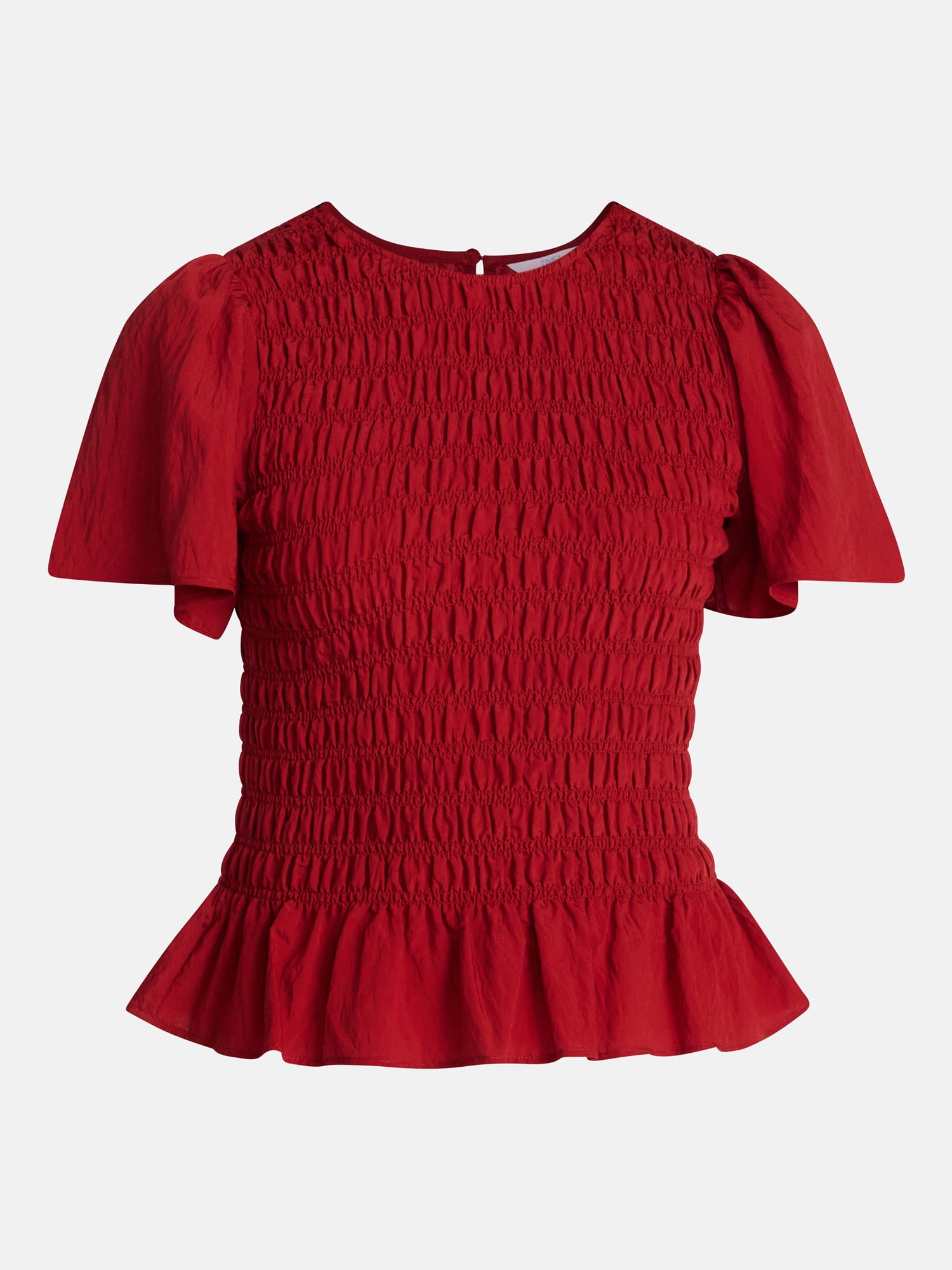 Time and Tru Women's Smocked Top with Short Puff Sleeves, Sizes XS-XXXL