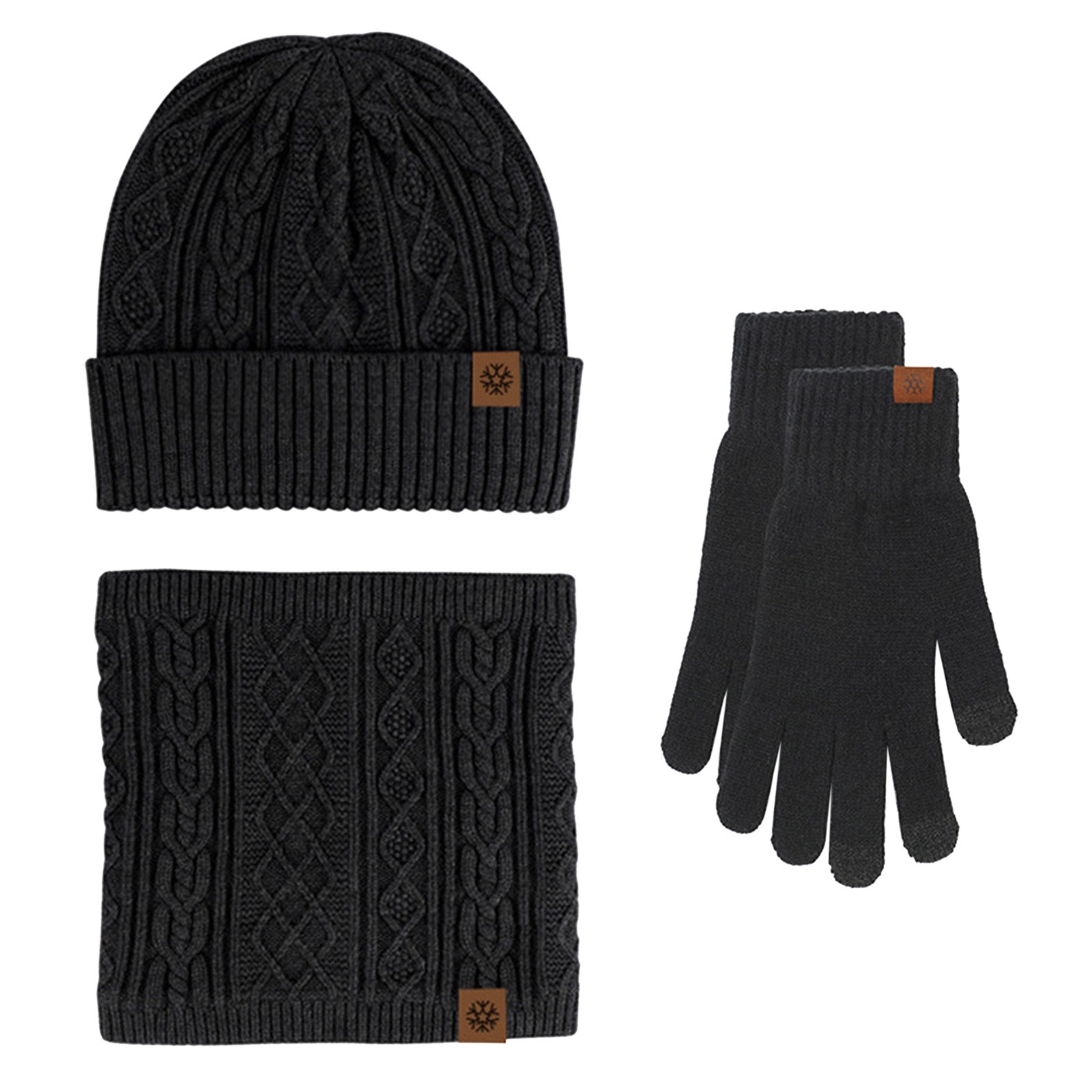 Mens Black Thermal Gloves and Beanie Hat Set Thermal Wool Warm