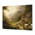 thumbnail image 3 of CozyNet Jesus Glowing With Radiant Peace, Guiding A Shepherd And Sheep Through A Serene Valley Wall Art Prints With Frame Canvas Perfect for Living Room & Bedroom, Ready to Hang, Wall Decor 12"x16", 3 of 10