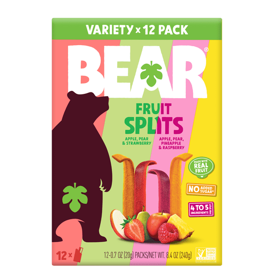 BEAR Fruit Splits Variety Pack 8.4oz, 12ct, Non GMO, Vegan