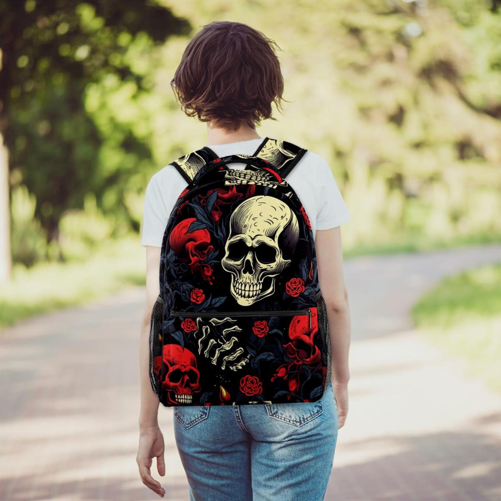 Skull Print Sling Backpack Lightweight Daypack with Adjustable Strap Outdoor Lightweight Backpack Skull School Bag Travel Laptop Daypack  main image 2