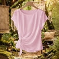 thumbnail image 5 of ClodeEU Women's Satin Round Neck Short Sleeve Blouse with Side Tie Knot,Loose Fit Casual Trendy Tops Pink,Womens Plus XXL, 5 of 5