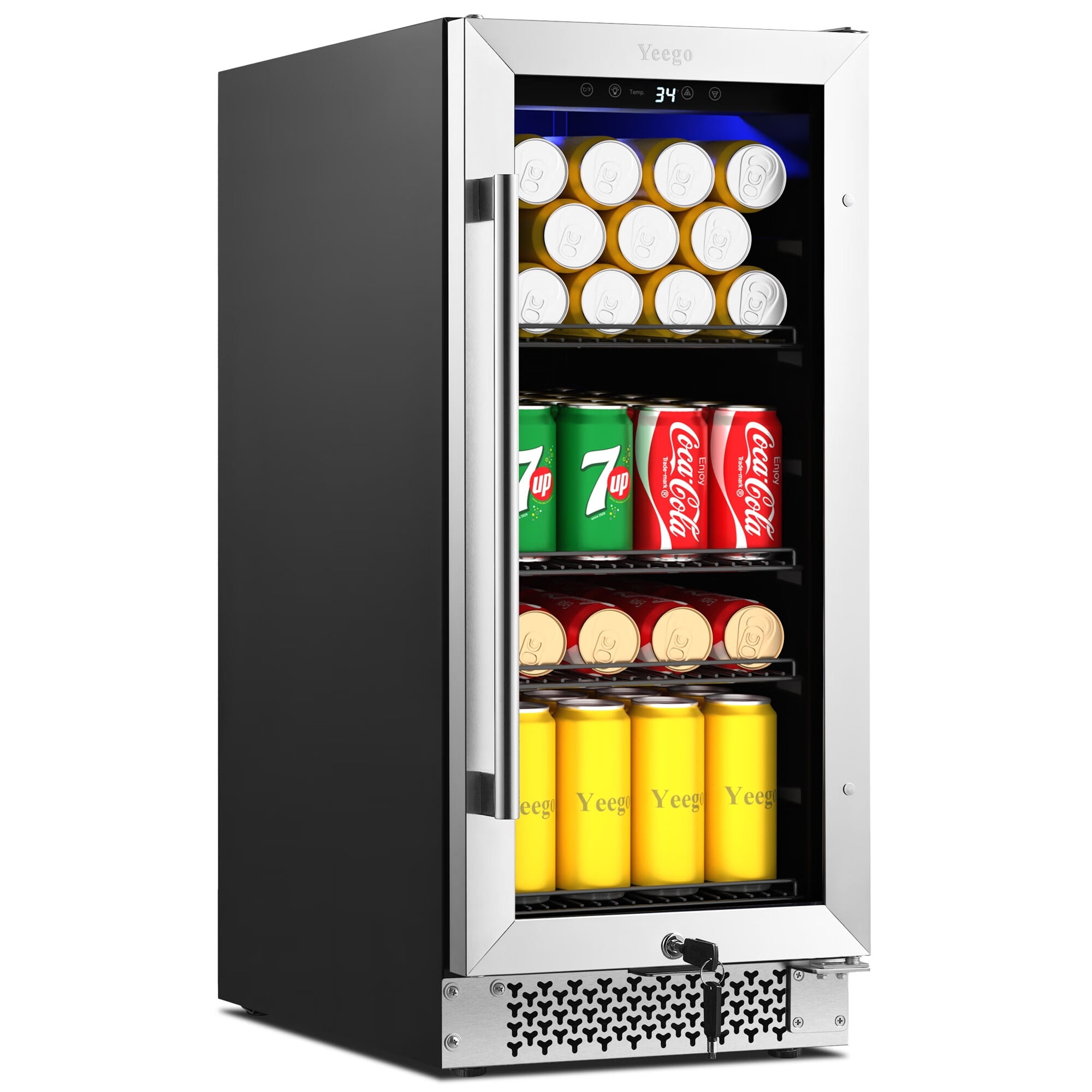 Yeego Beverage Refrigerator Cooler 15 Inch beverage fridge with Glass