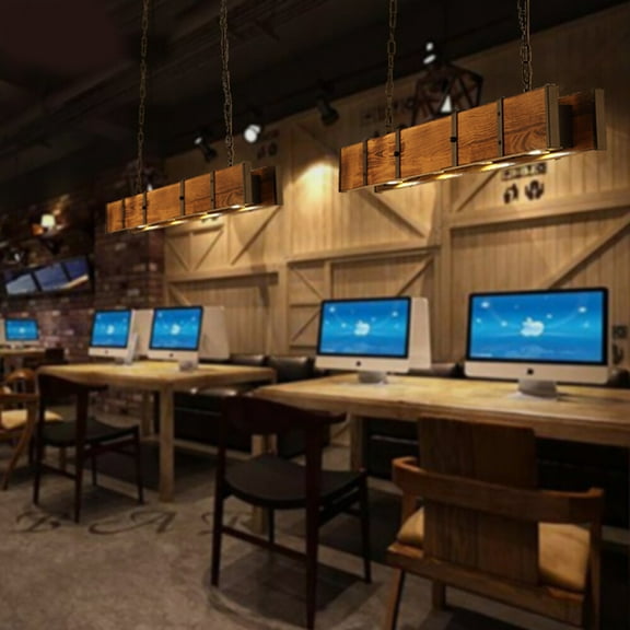 Rustic Wood 4 Lights Chandelier Farm House Ceiling Lamp Pendant Light Hanging Li