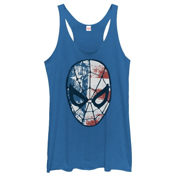Women's Marvel Fourth of July Spider-Man American Flag Mask Racerback Tank Top Royal Blue Heather 2X Large