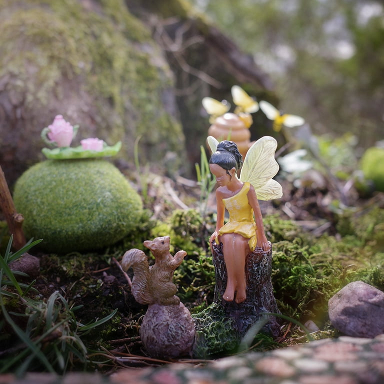 Mini Dark Hair Fairy Girl And Squirrel Figurine Garden Accessory Dollhouse Decor Mini Dark Hair Fairy Girl And Squirrel Figurine Garden Accessory Dollhouse Decor