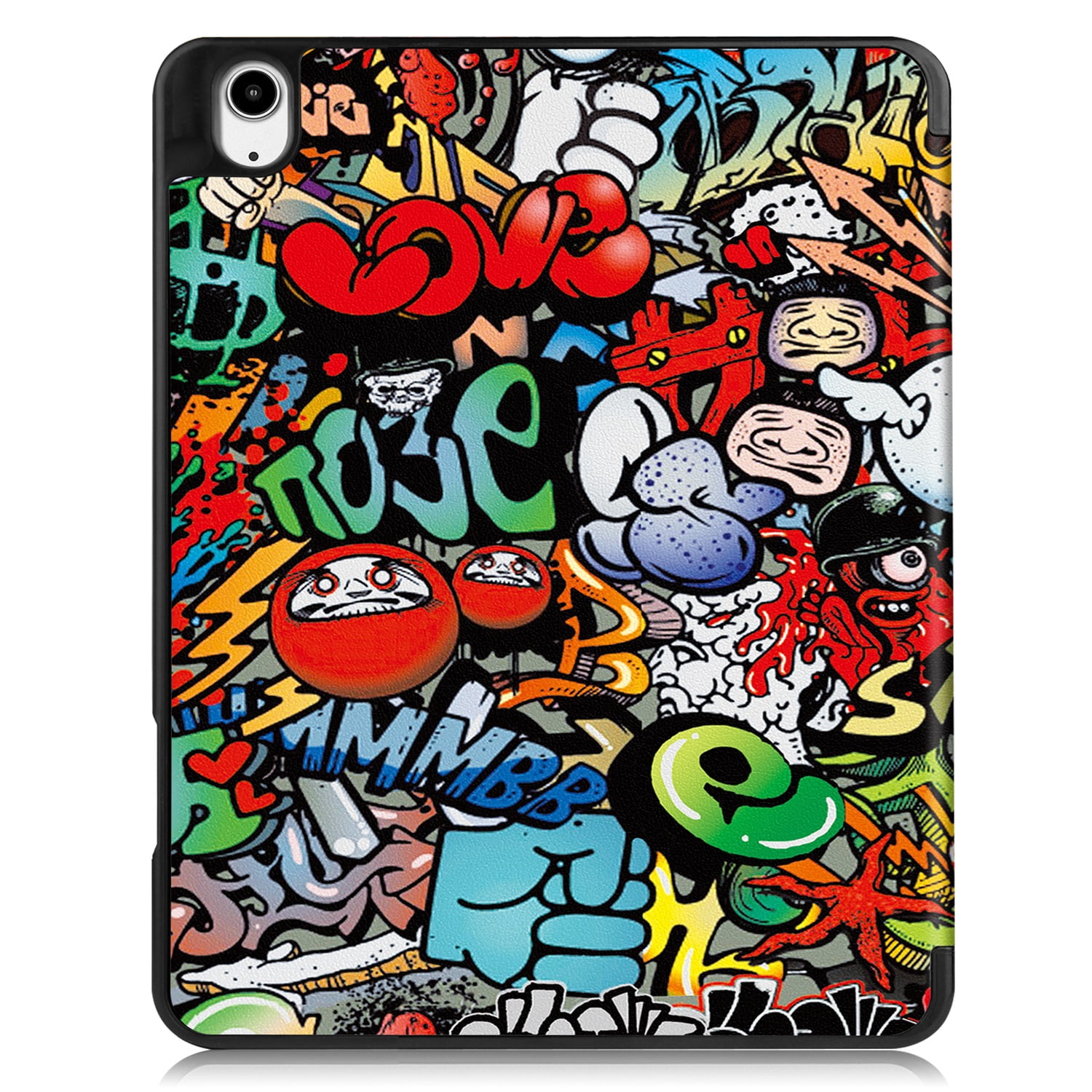 SaniMore for Apple iPad Air 13 (2024) Case, Auto Sleep/Wake, PU Leather Case with Tri-Fold Kickstand & Pencil Holder Shockproof Protective Cover for Women Men, Graffiti