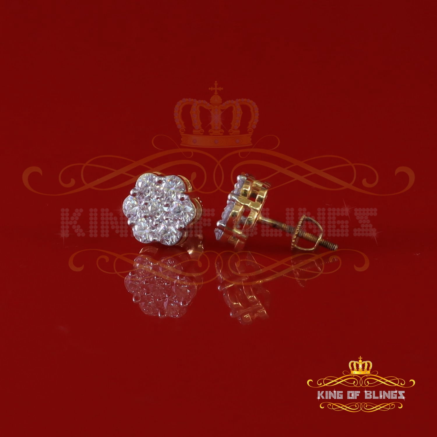 Stud Floral D Color Moissanite Earrings 1.50 ct. t.w. 10k, Yellow Gold