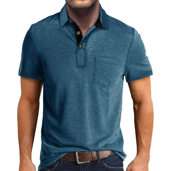 Hfolob Mens Shirts Casual Button Up Down Beach Essential Business Male Spring Solid Color Lapel Short Sleeve Striped Oversized Casual Shirts
