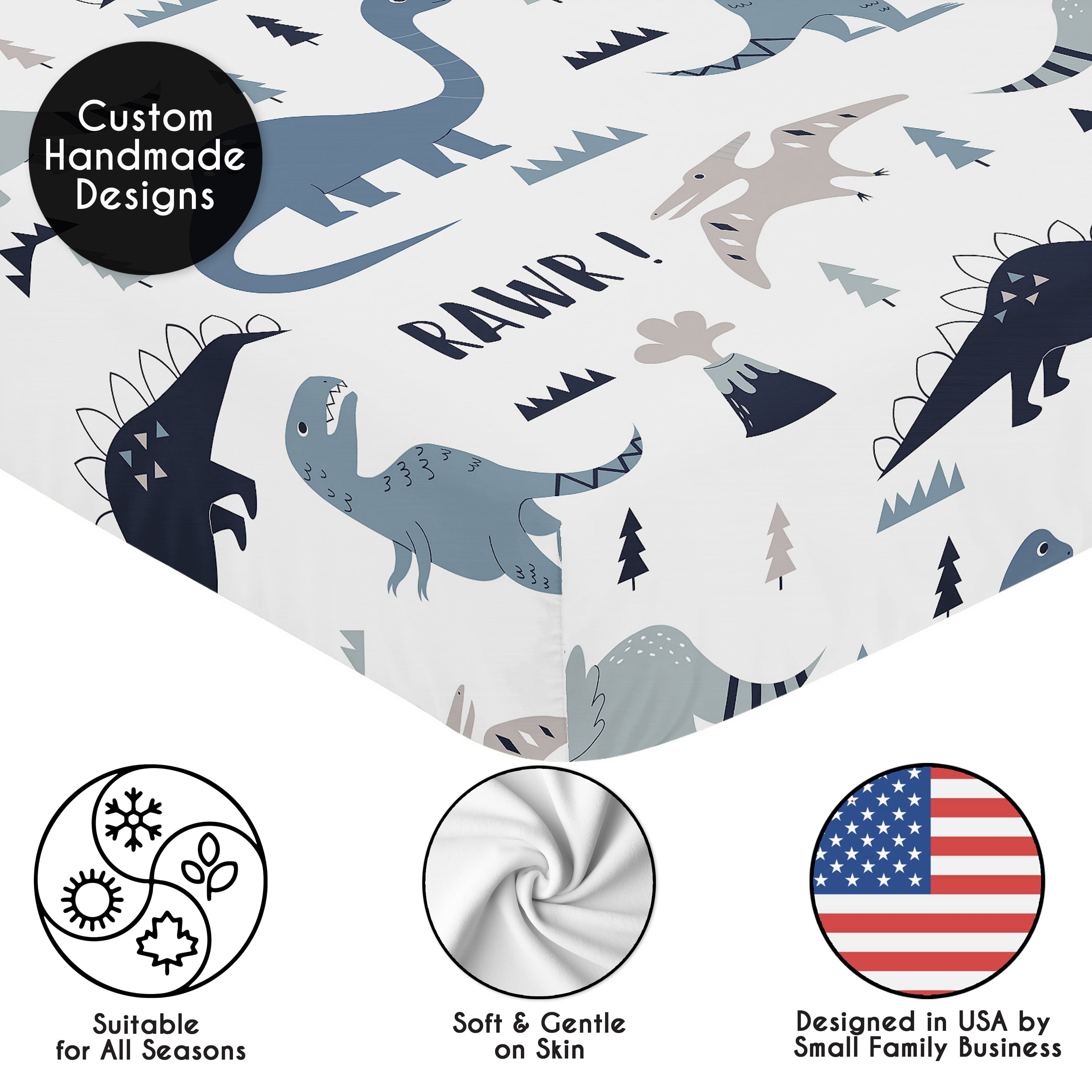 Sweet Jojo Designs Mod Dinosaur Navy Blue and Grey Boy Fitted Crib Sheet