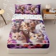 thumbnail image 2 of Manfei Modern Rose Pet Zipper Full Size Comforter Sets with Fitted Sheet and 2 Pillowcases, Kawaii Cat Print Zipper Bedding Set, Purple, Polkadot Reversible, 4pcs, 2 of 7