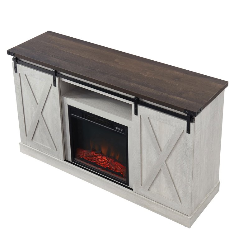 Edyo Living Electric Fireplace TV Stand with Sliding Barn Door, Gray Wash -  Walmart.com