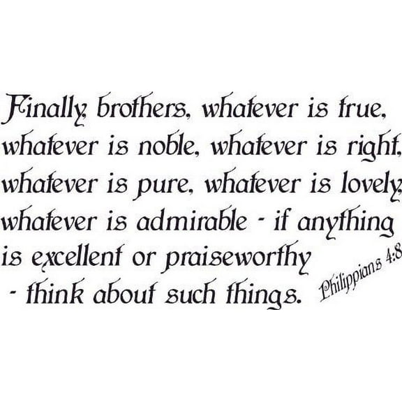 Philippians 4:8, Bible Verse Vinyl Wall Decal by Scripture Wall Art, 11"x22" Black, Christian