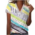 thumbnail image 2 of Hauts d'Été pour Femmes 2023 Mode Col en V Patchwork en Dentelle Manches Courtes Blouse Décontractée Col en V Chemises Oversize pour Femmes, 2 of 5