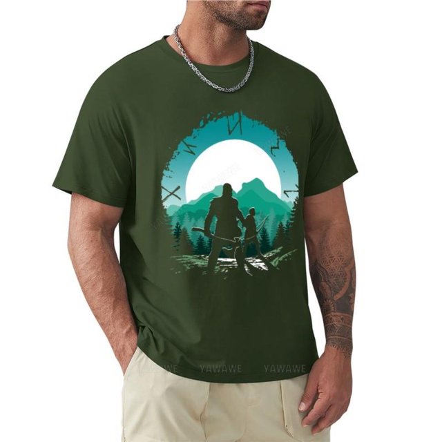 Camiseta de Kratos e Hijo para hombre camisa con cuello redondo gráfico de gato informal con estilo Verano