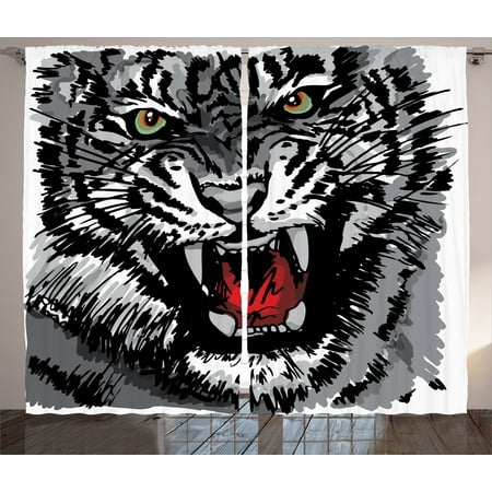 Animal Print Curtains 2 Panels Set Illustration Of Charismatic Tiger Territorial Predator Power With Unique Patterns Living Room Bedroom Decor