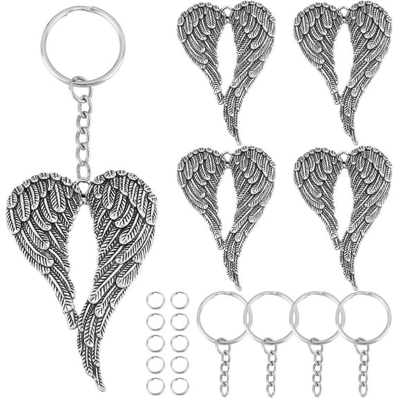 40Pcs 10Sets Silver Angel Wings Charms Bulk Tibetan Style Alloy Wing Keychain Making Pendants Angel Wings Charms Key Ring