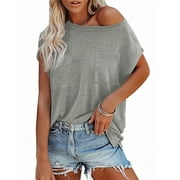 Sexy Dance Womens Sexy Off The Shoulder Tops Short Sleeve Plus Size Casual Blouse Shirt