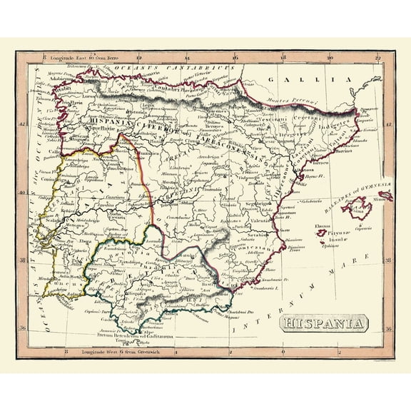 Historic Map - Spain Ancient - Fenner 1830 - Vintage Wall Art