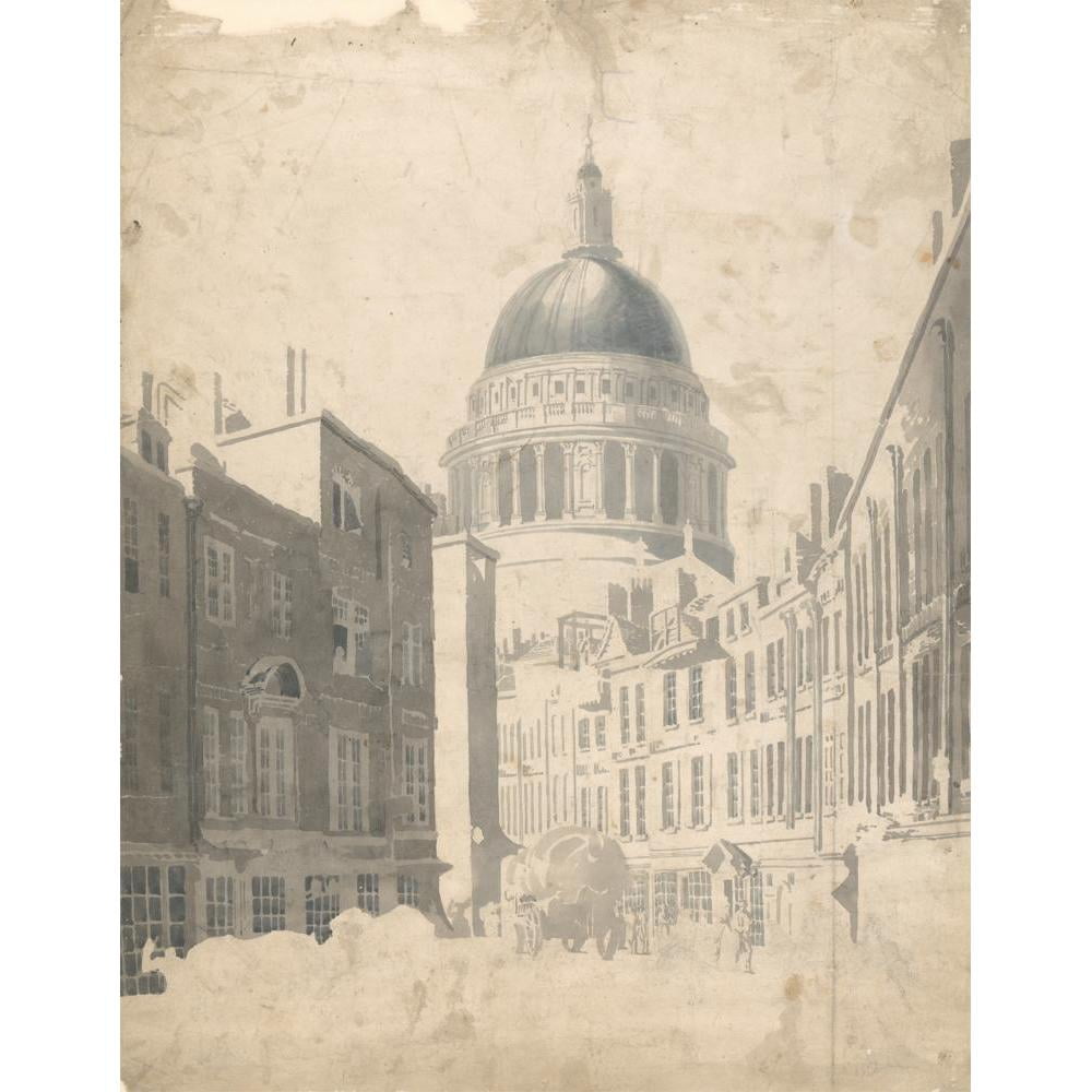 Thomas Girtin 12x14 Black Modern Framed Museum Art Print Titled - St. Paul's Cathedral, from St. Martin's-Le-Grand, London (ca. 1795)