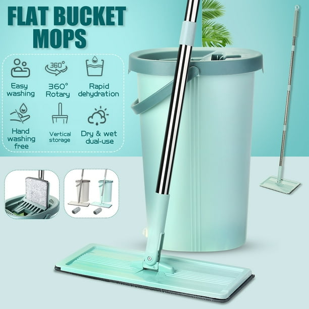 Self Wringing Mop Bucket Set Wet & Dry Cleaning Flat Floor Mop with