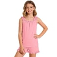 thumbnail image 2 of Kids Girls 2 Piece Short Set Floral Print Tiered Tank Top Shorts with Side Buttons Comfortable Summer Outfit Pink Size 15-16 Years, 2 of 7