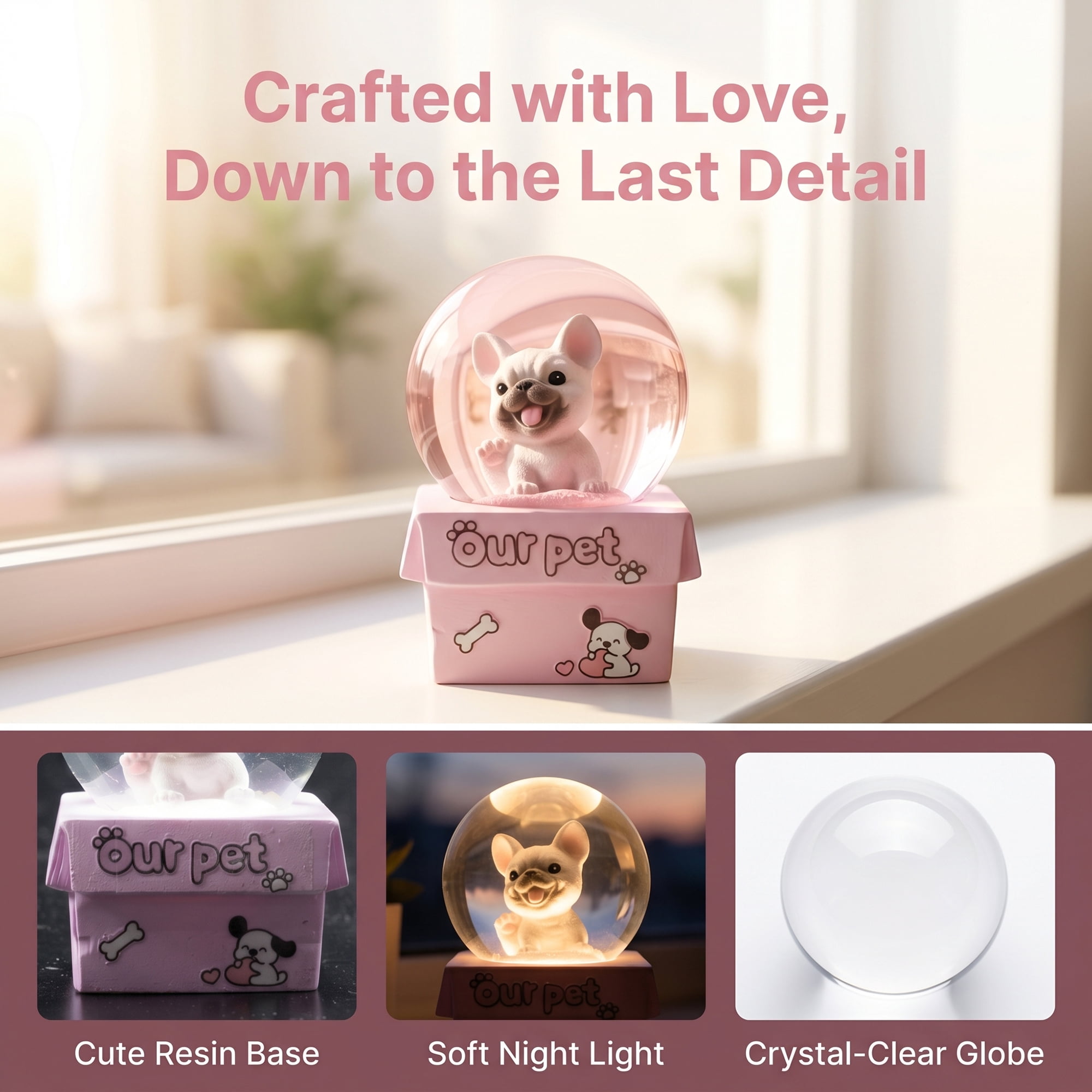 Unique Bargains Cartoon Light Up Crystal Ball Resin Snow Globe Figurine Desktop Pink