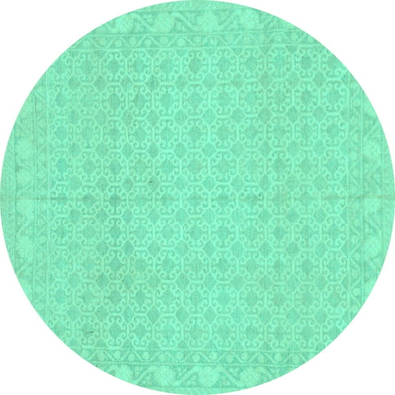 Ahgly Company Machine Washable Indoor Round Oriental Turquoise Blue Modern Area Rugs, 6' Round